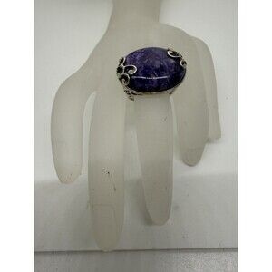 925 Sterling Silver Ring Oval Marbled Purple Russian Charoite Crystal Size 7